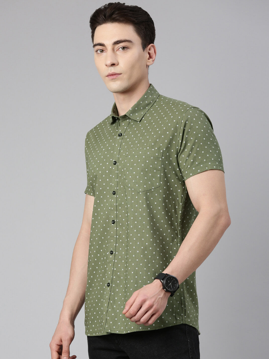 5thanfold Men's Pure Cotton Casual Half Sleeve Checkered Green Slim Fit Shirt