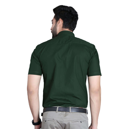 5thanfold Men's Formal Pure Cotton Half Sleeve Solid Bottle Green Slim Fit Shirt