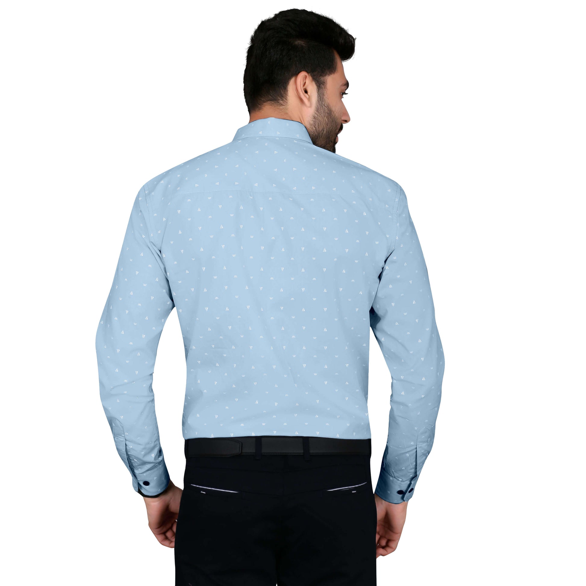 5thanfold Men's Formal Pure Cotton Full Sleeve Printed Sky Blue Slim Fit Shirt