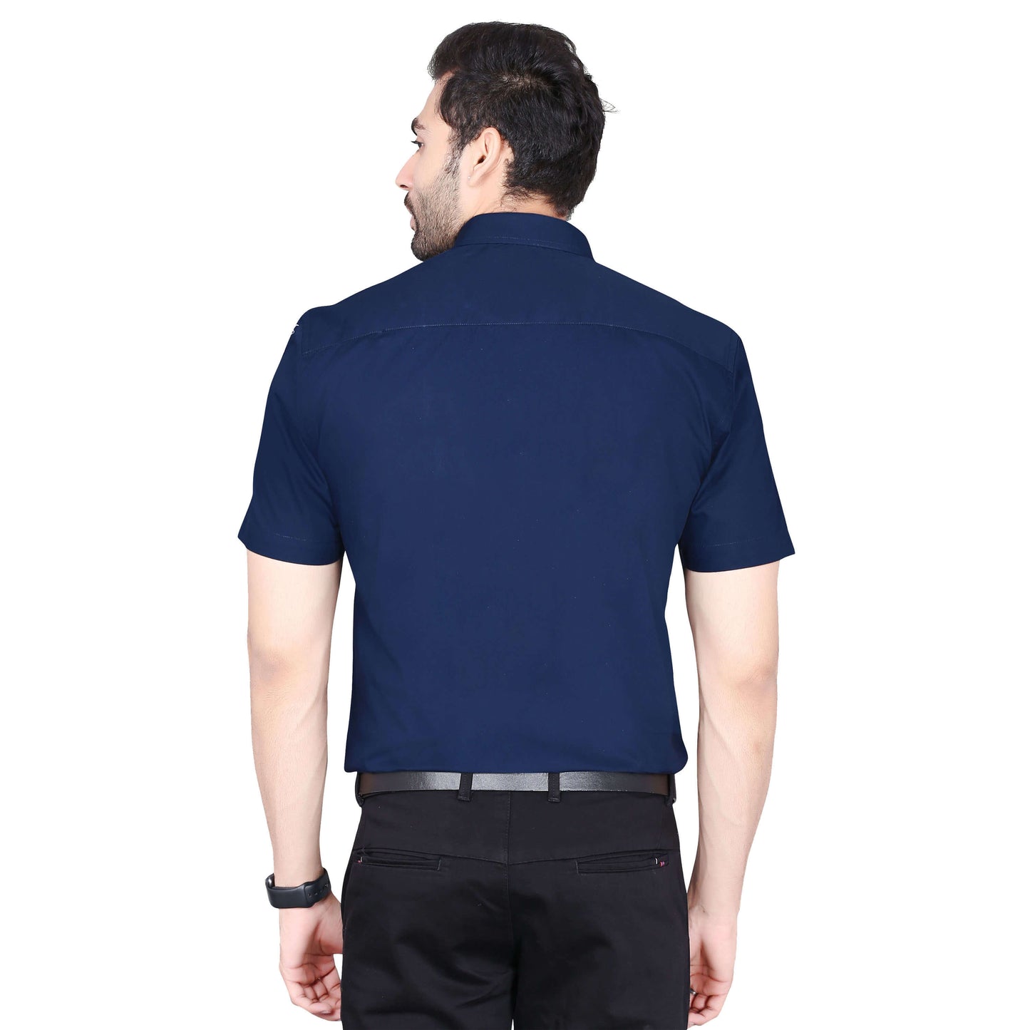 5thanfold Men's Formal Pure Cotton Half Sleeve Solid Light Navy Slim Fit Shirt