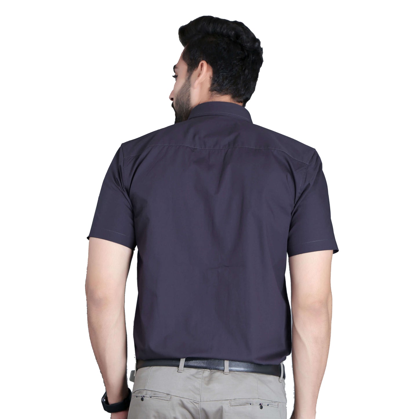 5thanfold Men's Formal Pure Cotton Half Sleeve Solid Dark Grey Slim Fit Shirt
