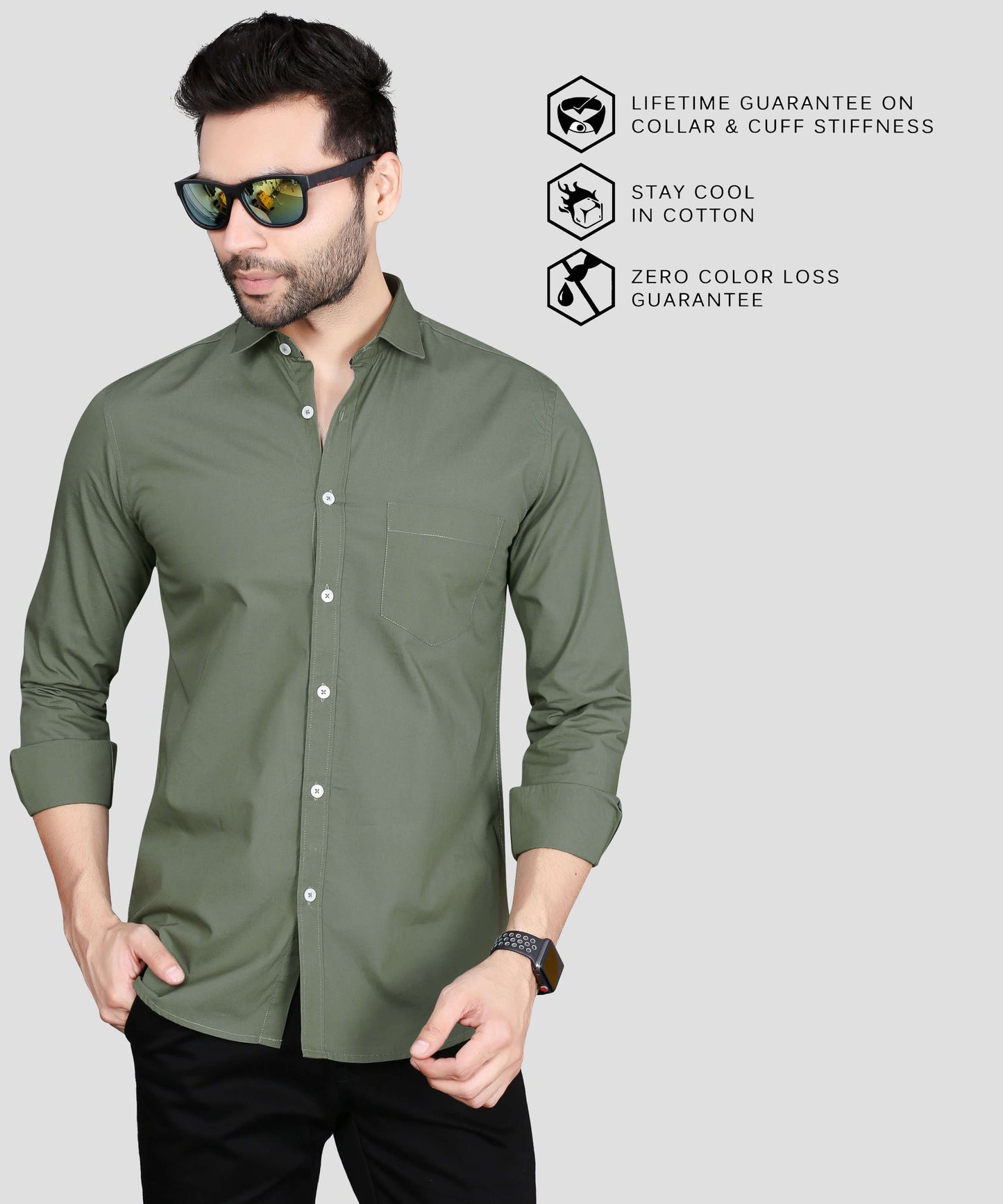 5thanfold Men's Casual Pure Cotton Full Sleeve Solid Rusty Green Slim Fit Shirt