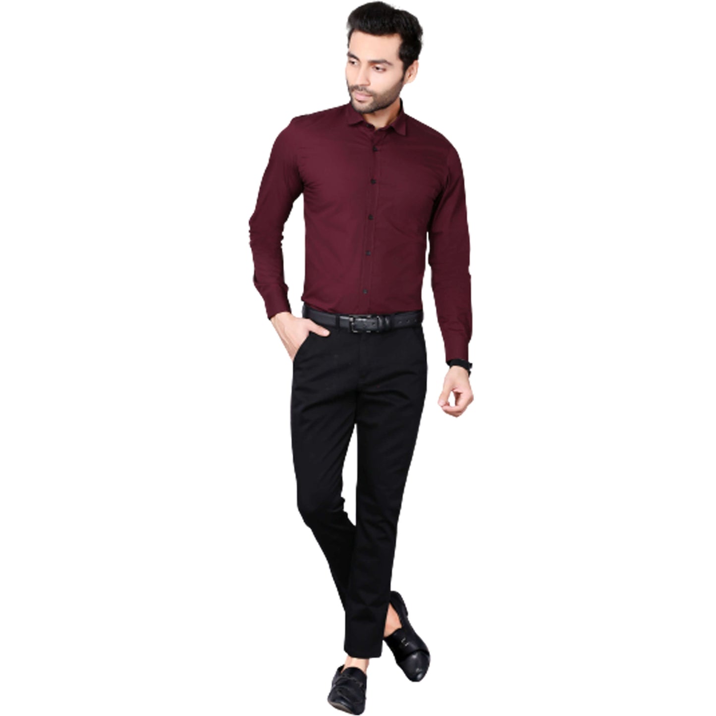 5thanfold Men's Formal Pure Cotton Full Sleeve Solid Maroon Slim Fit Shirt