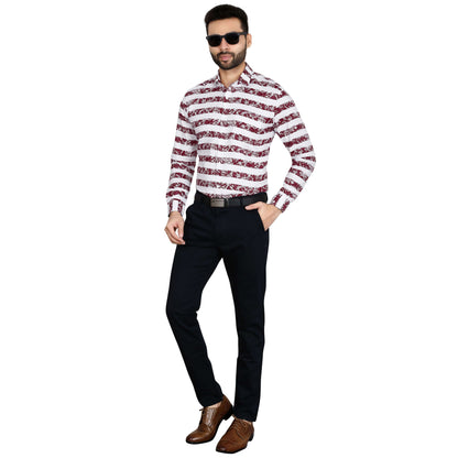 5thanfold Men's Formal Pure Cotton Full Sleeve Printed Red Slim Fit Shirt