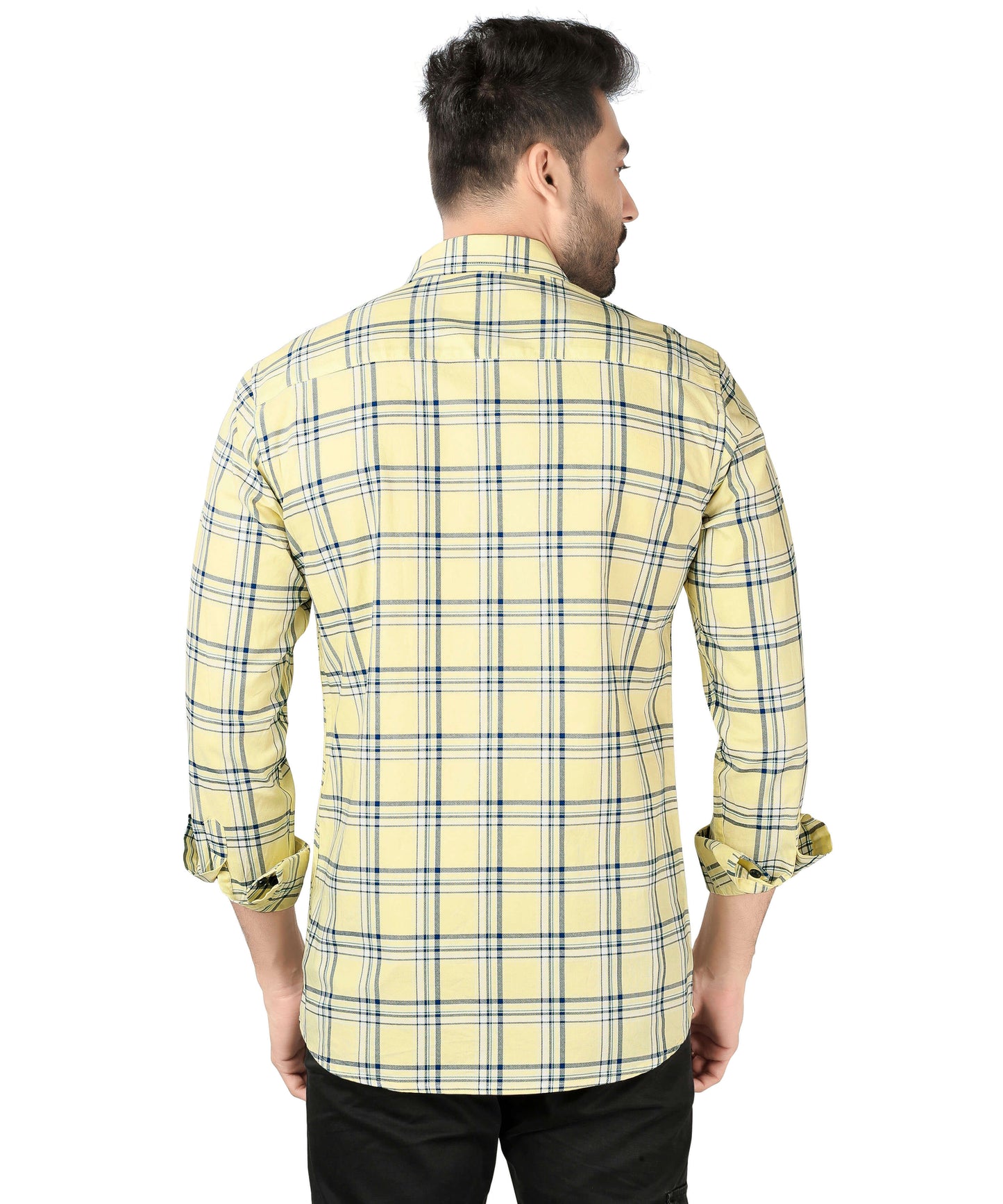 5thanfold Men's Casual Pure Cotton Full Sleeve Checkered Yellow Slim Fit Shirt
