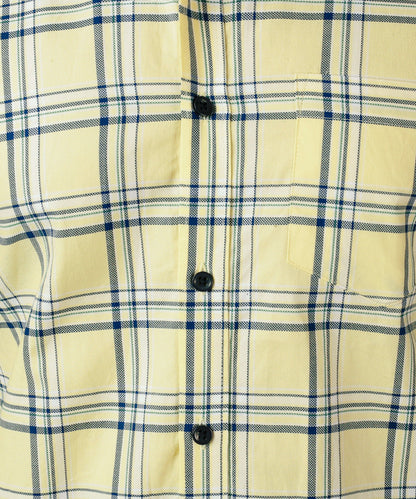 5thanfold Men's Casual Pure Cotton Full Sleeve Checkered Yellow Slim Fit Shirt