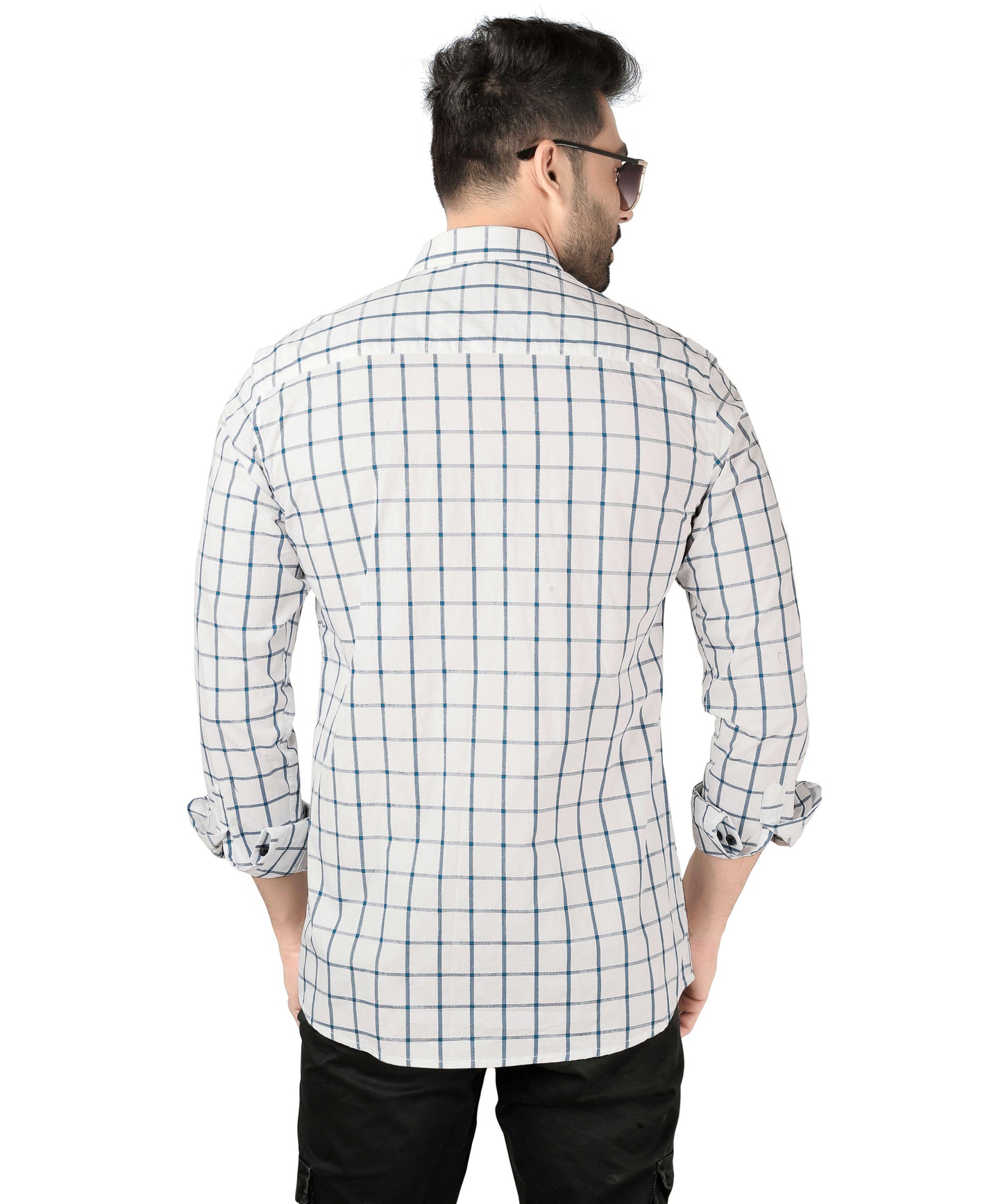5thanfold Men's Casual Pure Cotton Full Sleeve Checkered White Regular Fit Shirt