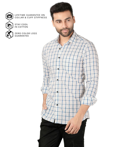 5thanfold Men's Casual Pure Cotton Full Sleeve Checkered White Regular Fit Shirt