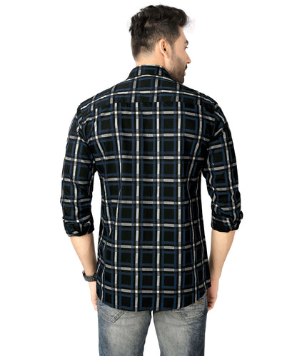 5thanfold Men's Casual Pure Cotton Full Sleeve Checkered Navy blue Regular Fit Shirt