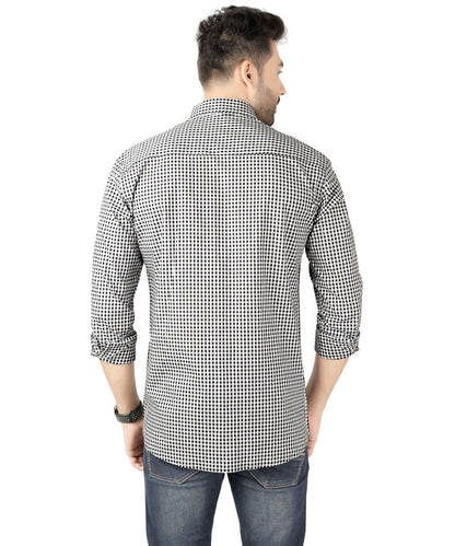 5thanfold Men's Casual Pure Cotton Full Sleeve Checkered Grey Slim Fit Shirt