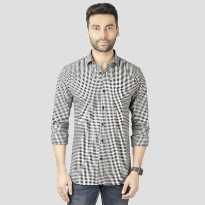 5thanfold Men's Casual Pure Cotton Full Sleeve Checkered Grey Slim Fit Shirt