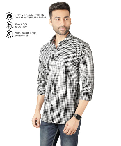 5thanfold Men's Casual Pure Cotton Full Sleeve Checkered Grey Slim Fit Shirt