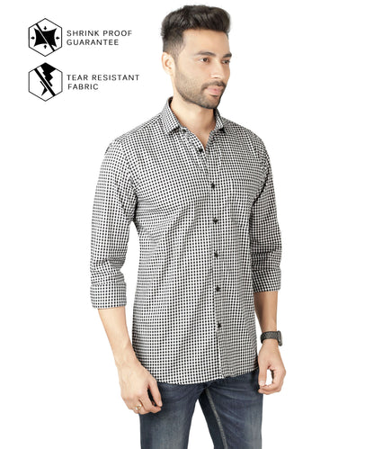 5thanfold Men's Casual Pure Cotton Full Sleeve Checkered Grey Slim Fit Shirt