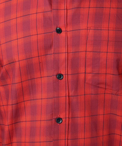 5thanfold Men's Casual Pure Cotton Full Sleeve Checkered Red Slim Fit Shirt