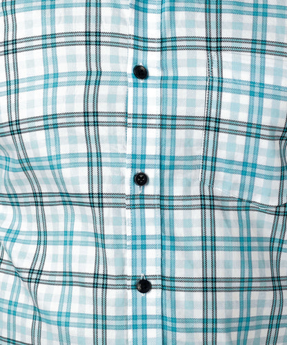 5thanfold Men's Casual Pure Cotton Full Sleeve Checkered Sky blue Slim Fit Shirt