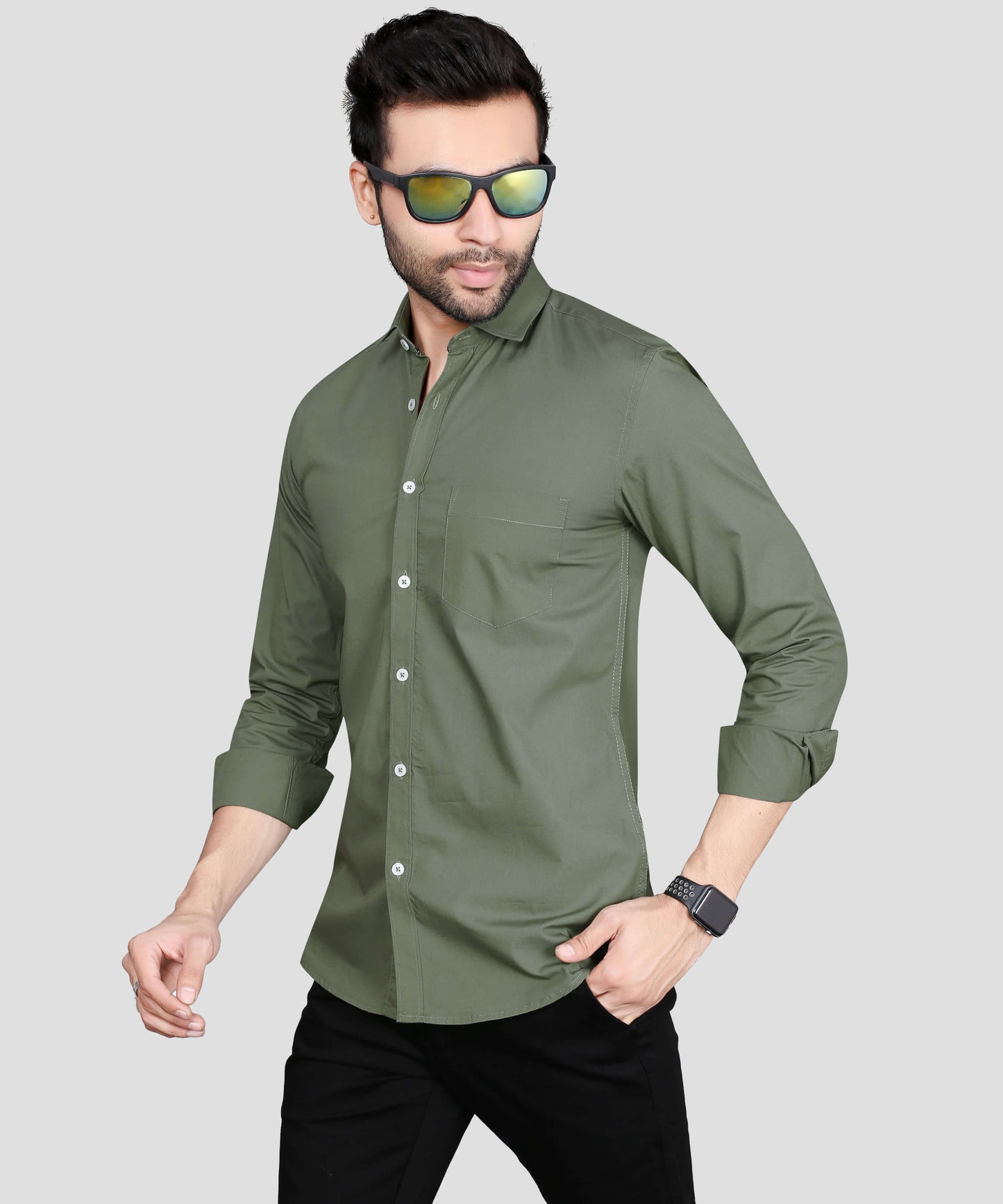 5thanfold Men's Casual Pure Cotton Full Sleeve Solid Rusty Green Slim Fit Shirt