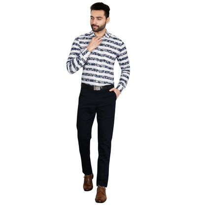 5thanfold Men's Formal Pure Cotton Full Sleeve Printed Blue Slim Fit Shirt