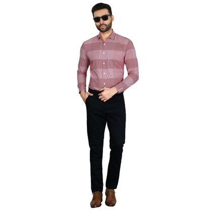 5thanfold Men's Formal Pure Cotton Full Sleeve Checkered Red Regular Fit Shirt