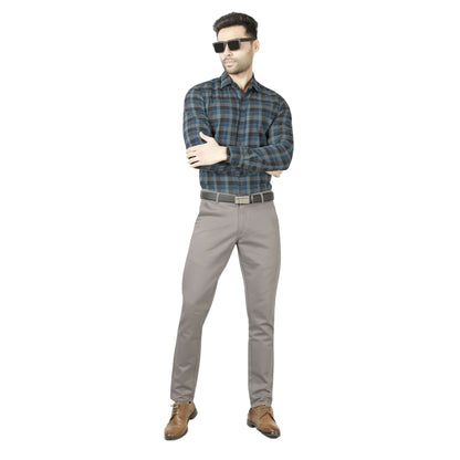 5thanfold Men's Formal Pure Cotton Full Sleeve Checkered Green Slim Fit Shirt