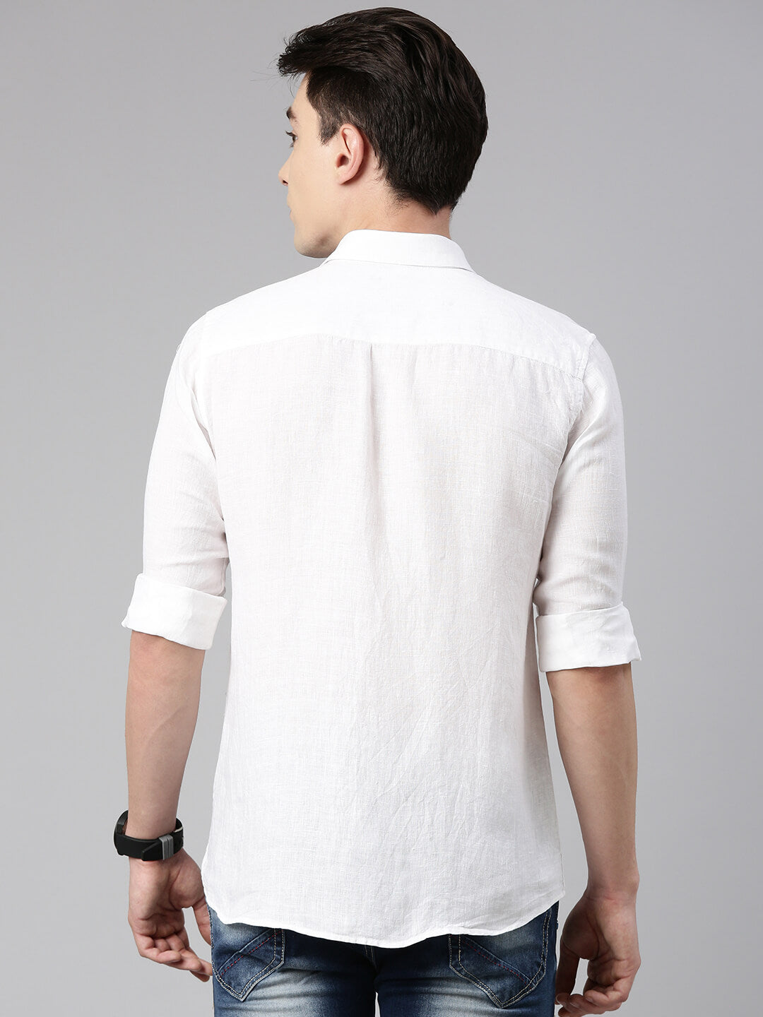 5thanfold Pure Linen - 70' * 70' / lee * lee Fabrics - 
Men Solid Casual White Slim Fit Full Sleev Spread Collar Shirt