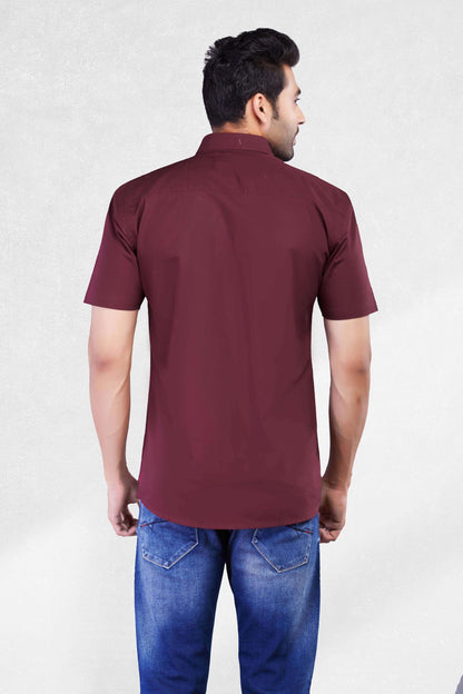 5thanfold Men's Casual Pure Cotton Half Sleeve Solid Maroon Slim Fit Shirt