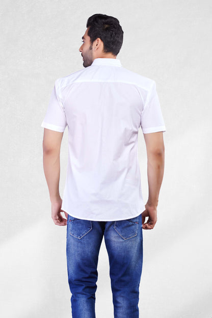 5thanfold Men's Casual Pure Cotton Half Sleeve Solid White Slim Fit Shirt