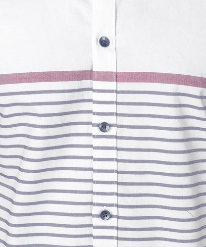 5thanfold Men's Casual Pure Cotton Full Sleeve Striped White Slim Fit Shirt