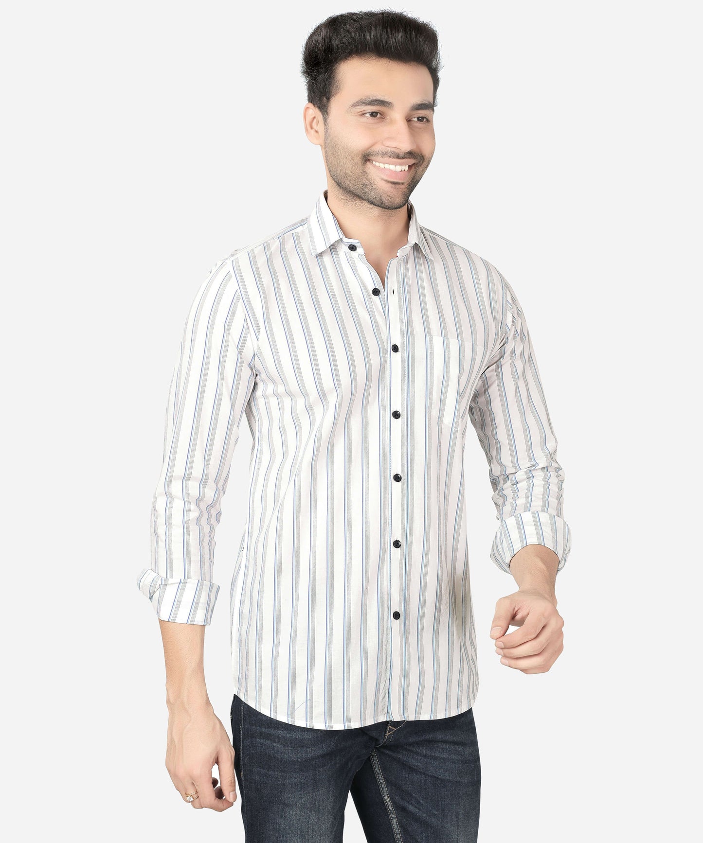 5thanfold Men's Casual Pure Cotton Full Sleeve Checkered White Slim Fit Shirt