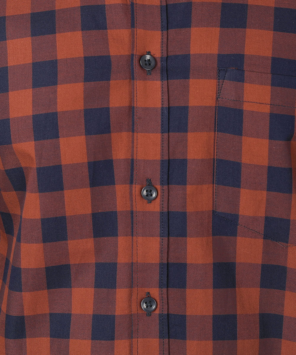5thanfold Men's Casual Pure Cotton Full Sleeve Checkered Orange Regular Fit Shirt