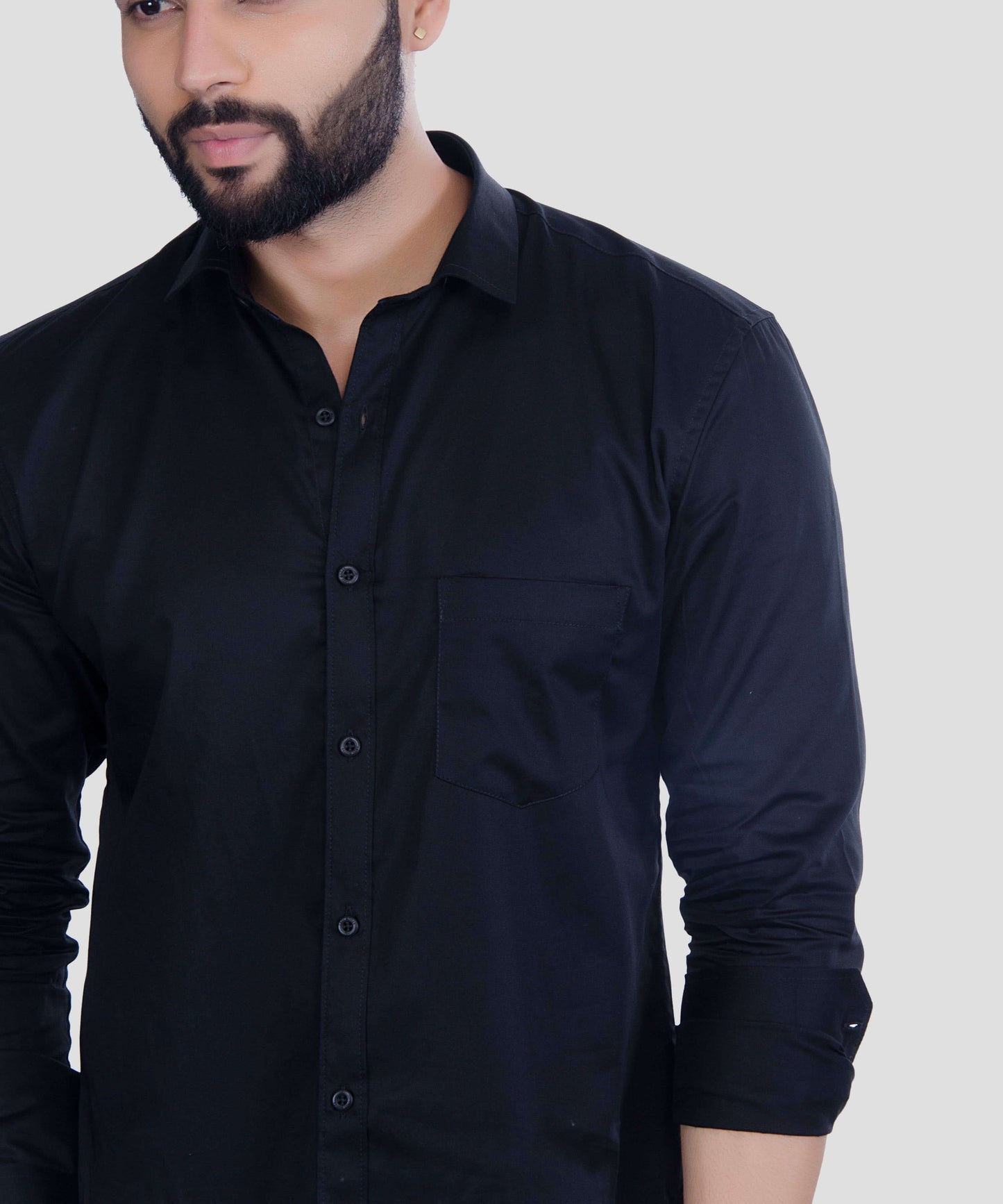 5thanfold Men's Casual Pure Cotton Full Sleeve Solid Black Slim Fit Shirt