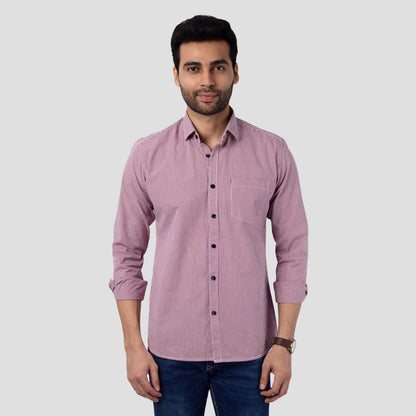 5thanfold Men's Casual  Pure Cotton Full Sleeve Checkered Pink Slim Fit Shirt