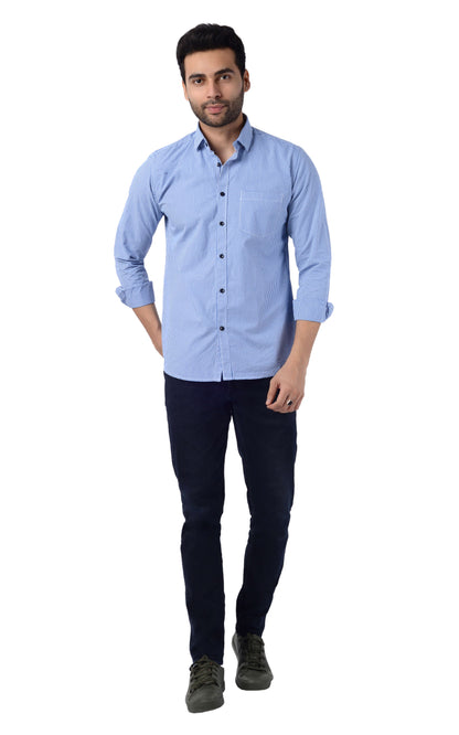 5thanfold Men's Casual Pure Cotton Full Sleeve Checkered Blue Slim Fit Shirt