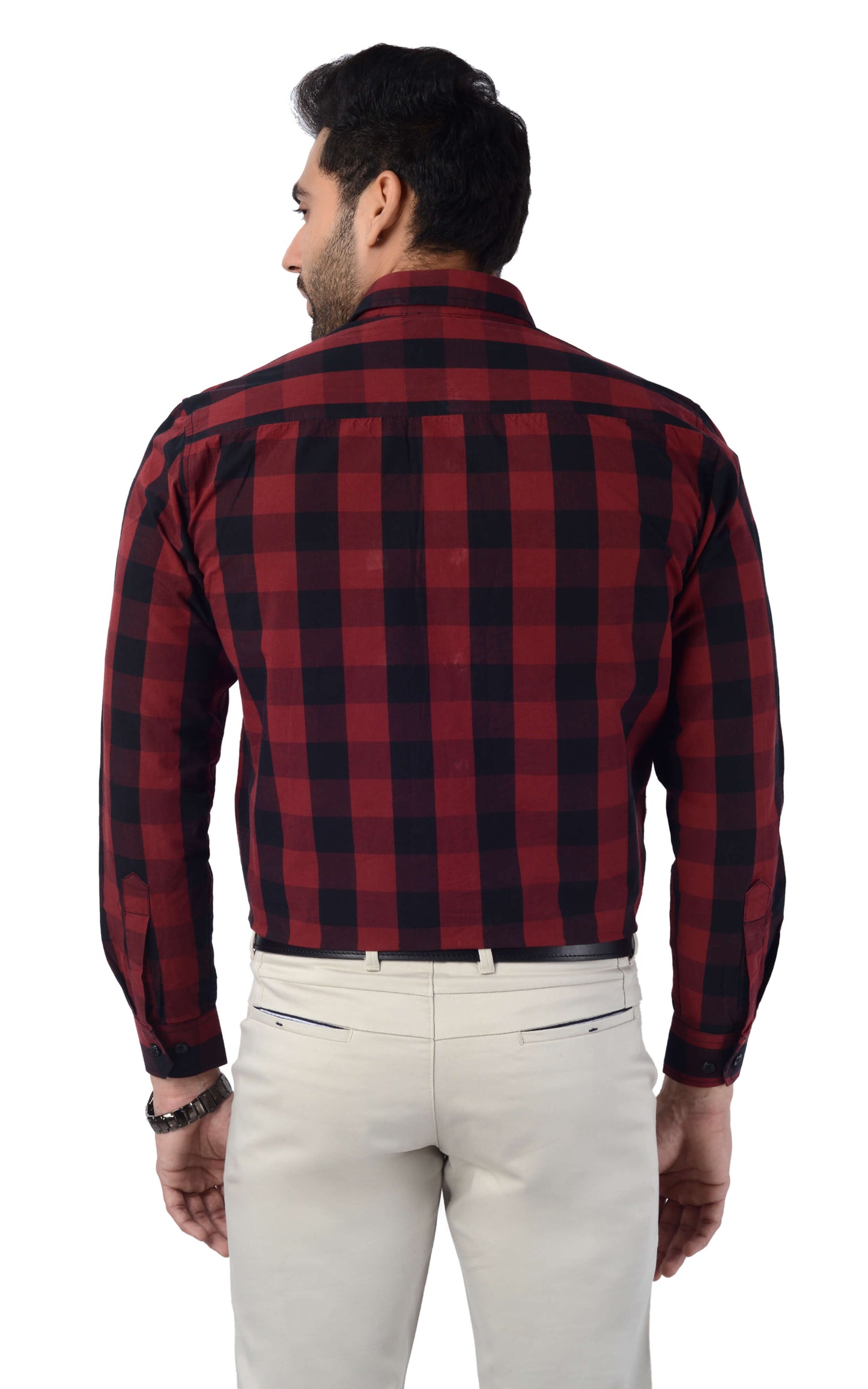 5thanfold Men's Casual Pure Cotton Full Sleeve Checkered Maroon Slim Fit Shirt