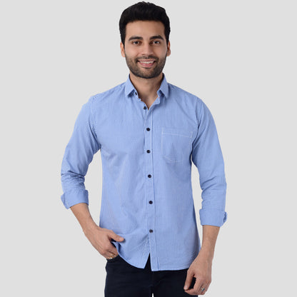 5thanfold Men's Casual Pure Cotton Full Sleeve Checkered Blue Slim Fit Shirt