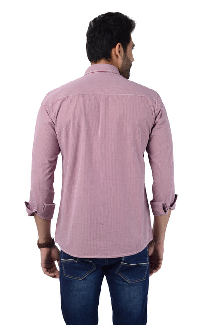 5thanfold Men's Casual  Pure Cotton Full Sleeve Checkered Pink Slim Fit Shirt