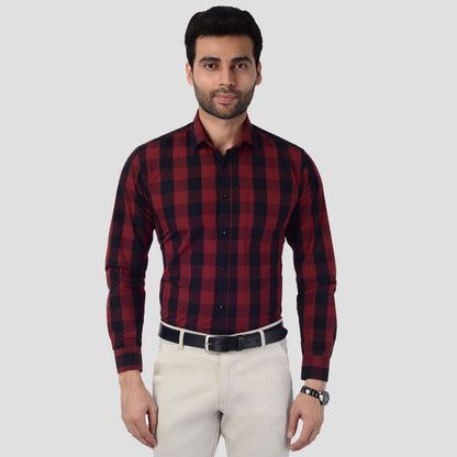 5thanfold Men's Casual Pure Cotton Full Sleeve Checkered Maroon Slim Fit Shirt