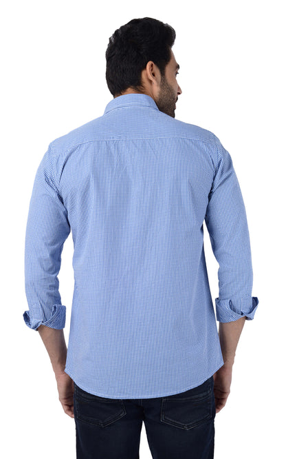 5thanfold Men's Casual Pure Cotton Full Sleeve Checkered Blue Slim Fit Shirt