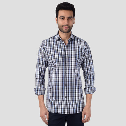 5thanfold Men's Casual Pure Cotton Full Sleeve Checkered White Slim Fit Shirt