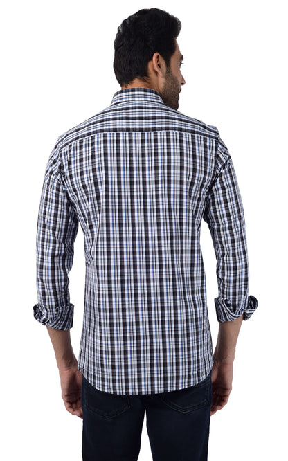 5thanfold Men's Casual Pure Cotton Full Sleeve Checkered White Slim Fit Shirt