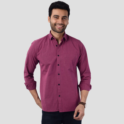 5thanfold Men's Casual Pure Cotton Full Sleeve Checkered Maroon Slim Fit Shirt