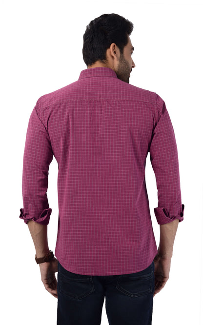 5thanfold Men's Casual Pure Cotton Full Sleeve Checkered Maroon Slim Fit Shirt