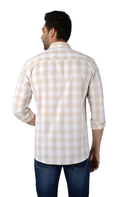 5thanfold Men's Casual Pure Cotton Full Sleeve Checkered Brown Slim Fit Shirt