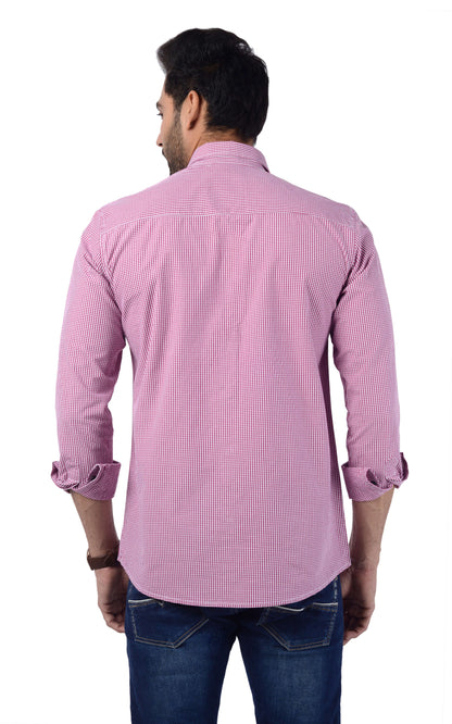 5thanfold Men's Casual Pure Cotton Full Sleeve Checkered Pink Slim Fit Shirt