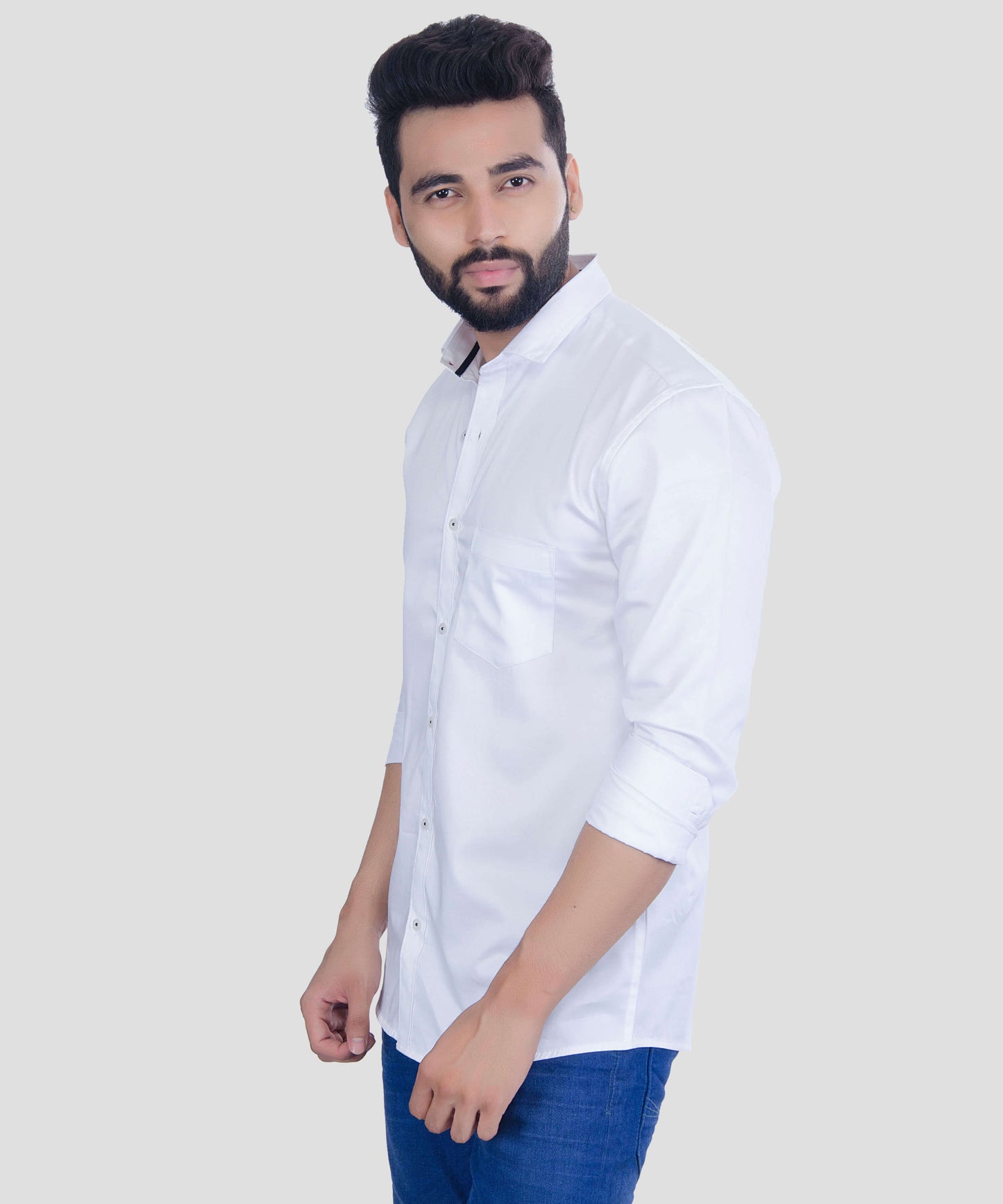 5thANFOLD Men's Casual Pure Cotton Full Sleeve Solid White Slim Fit Shirt