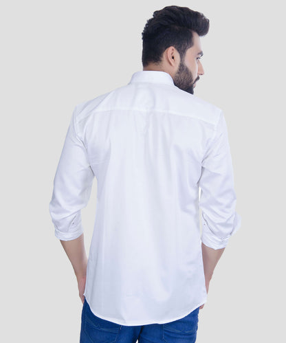 5thANFOLD Men's Casual Pure Cotton Full Sleeve Solid White Slim Fit Shirt