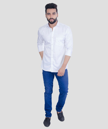 5thANFOLD Men's Casual Pure Cotton Full Sleeve Solid White Slim Fit Shirt