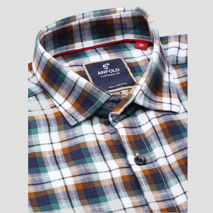 5thanfold Men's Formal Pure Cotton Full Sleeve Checkered White Slim Fit Shirt