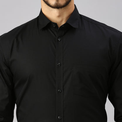 5thanfold Men's Formal Pure Cotton Full Sleeve Solid Black Slim Fit Shirt