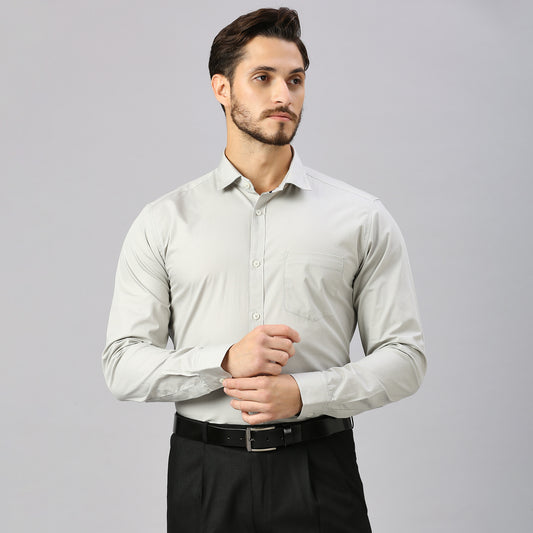 5thANFOLD Men's Formal Pure Cotton Full Sleeve Solid Cement Slim Fit Shirt