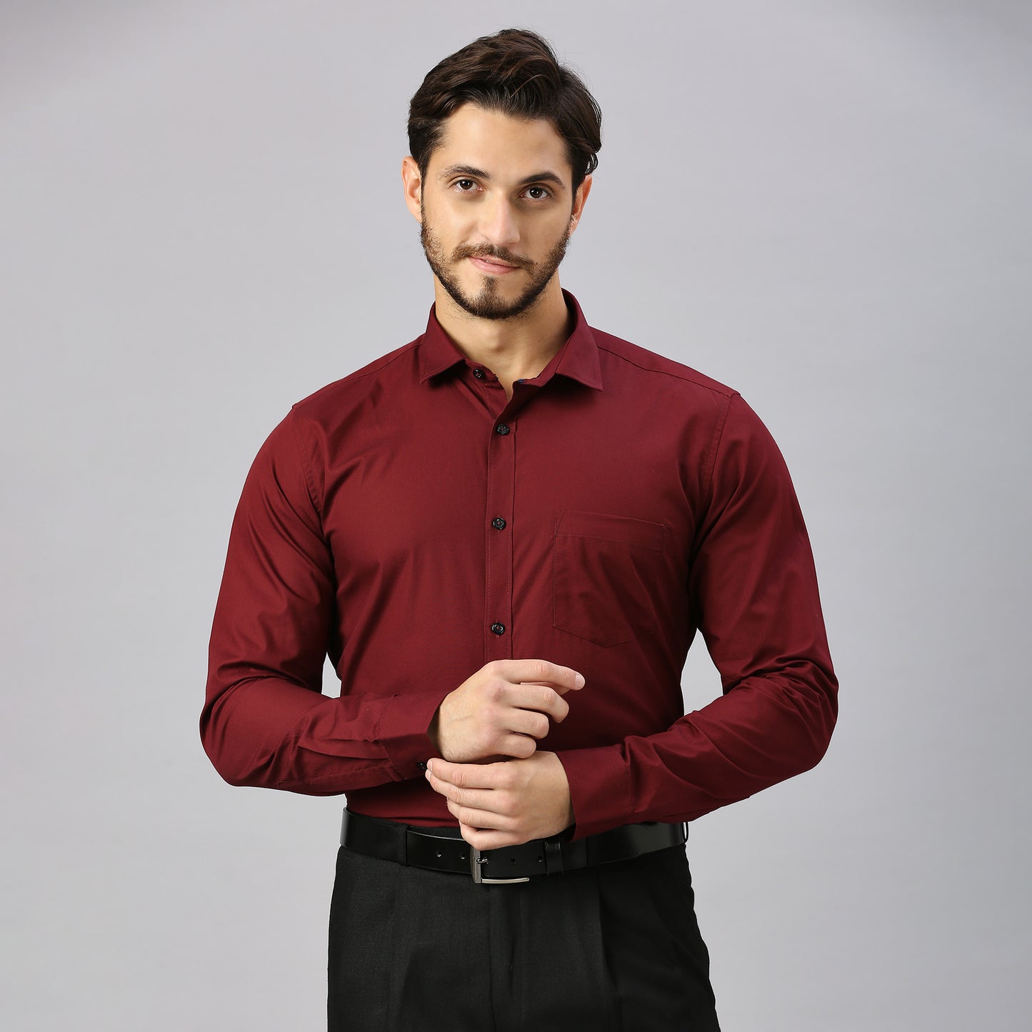 5thanfold Men's Formal Pure Cotton Full Sleeve Solid Maroon Slim Fit Shirt